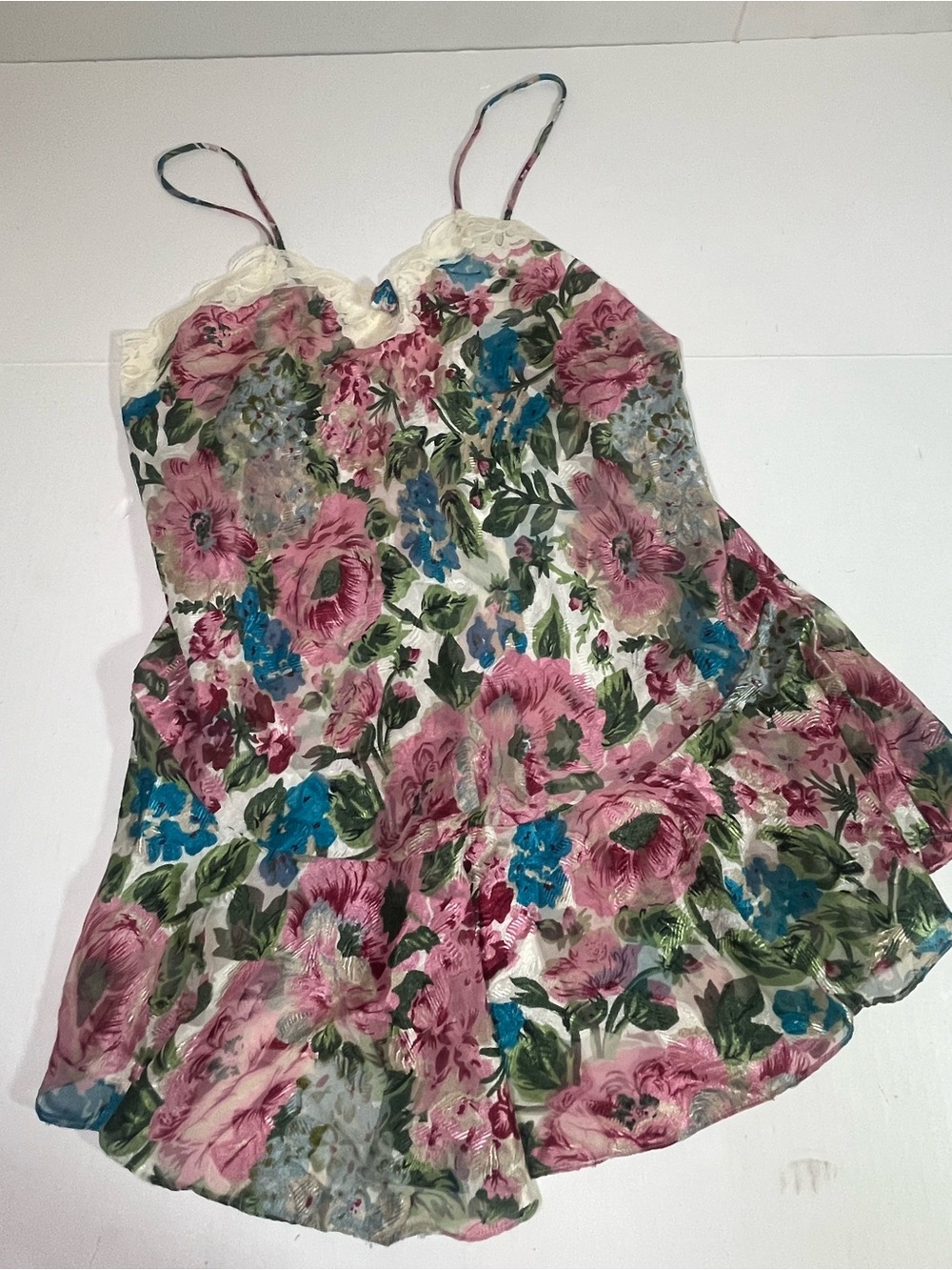 Victoria's Secret Pink & Blue Floral Spaghetti-Strap Dress Gown Vintage